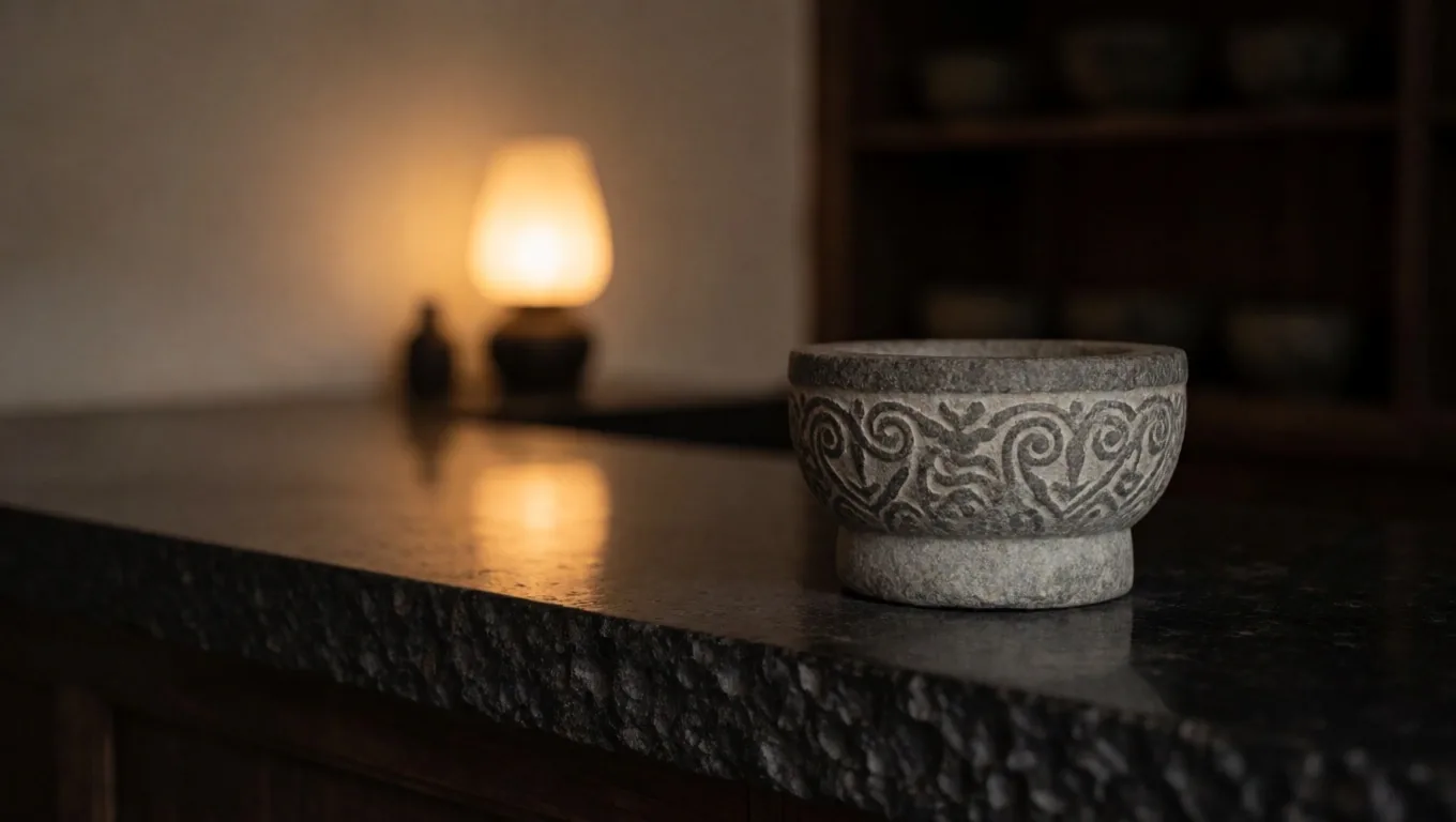 Botanical preparation surface with warm low light