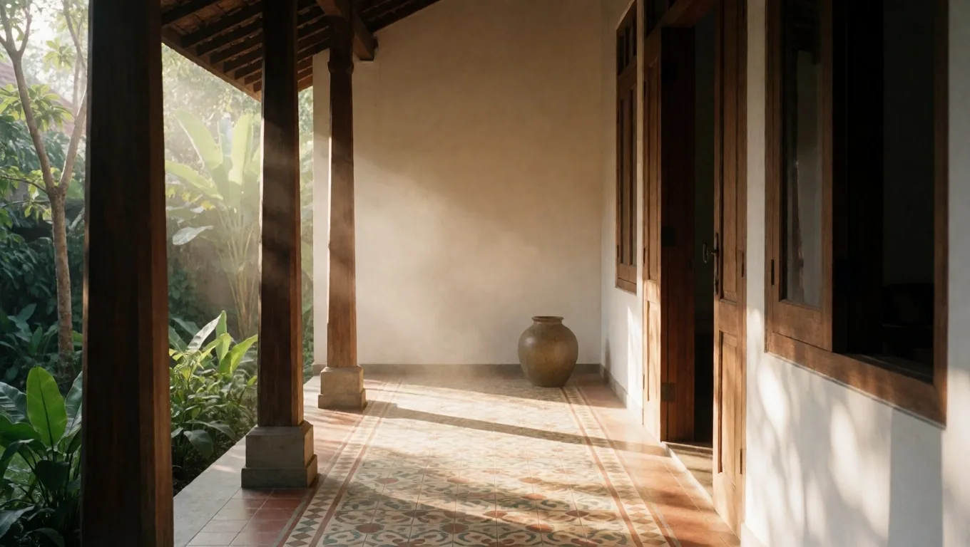 Sunlit preparation room with botanical materials