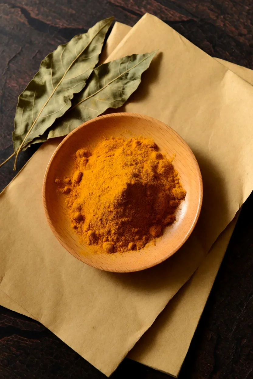 Dried leaves and powder on manila card stock