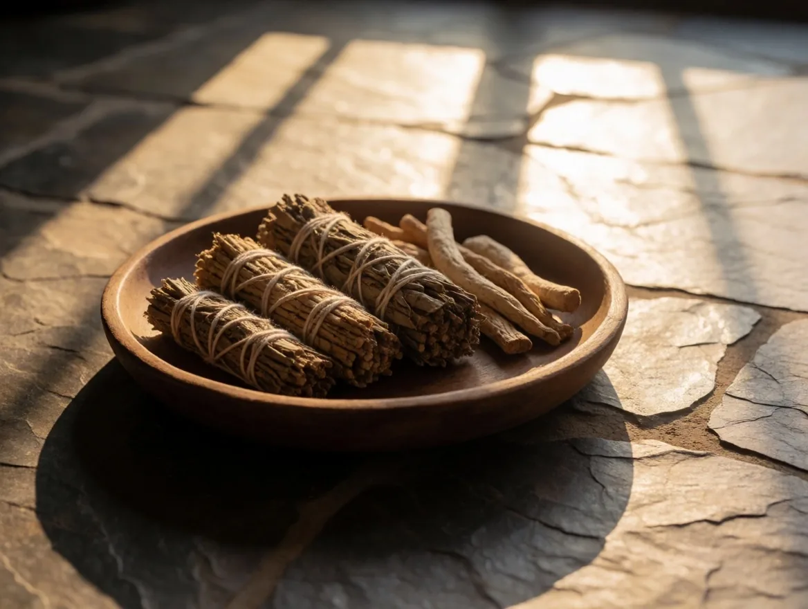 Local botanical ingredients on manila card stock
