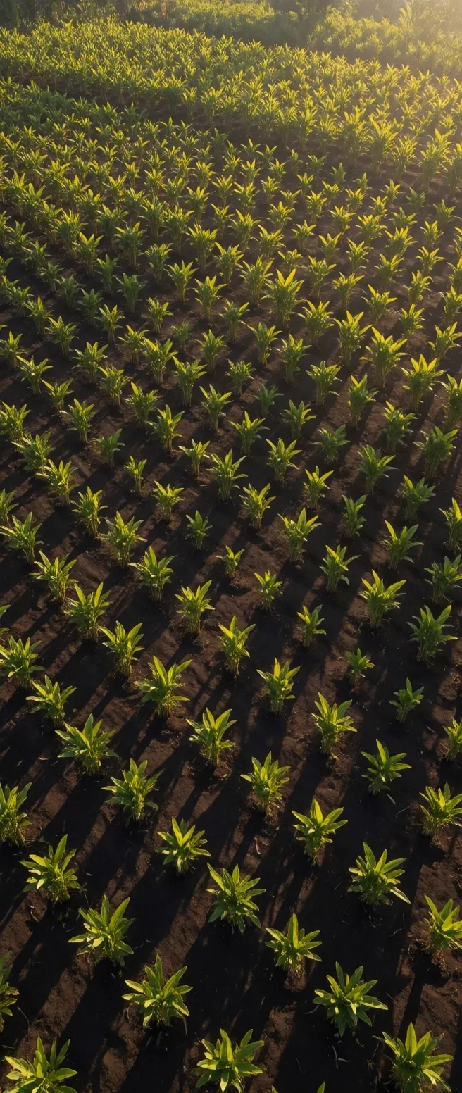 Botanical garden bed at golden hour