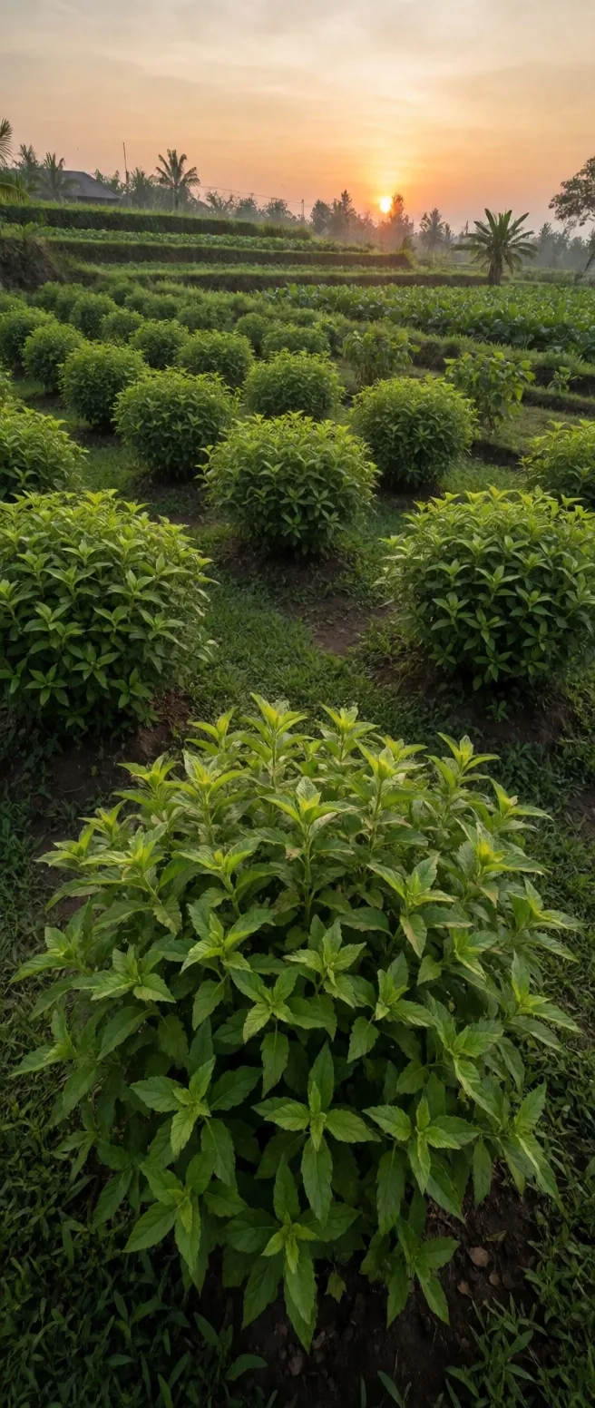 Botanical garden bed at golden hour
