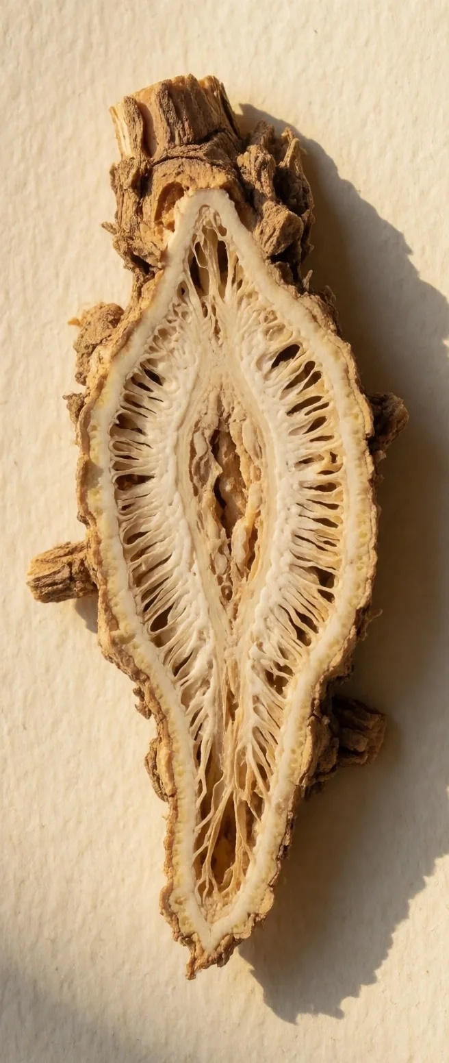 Cross section of a dried root on manila card