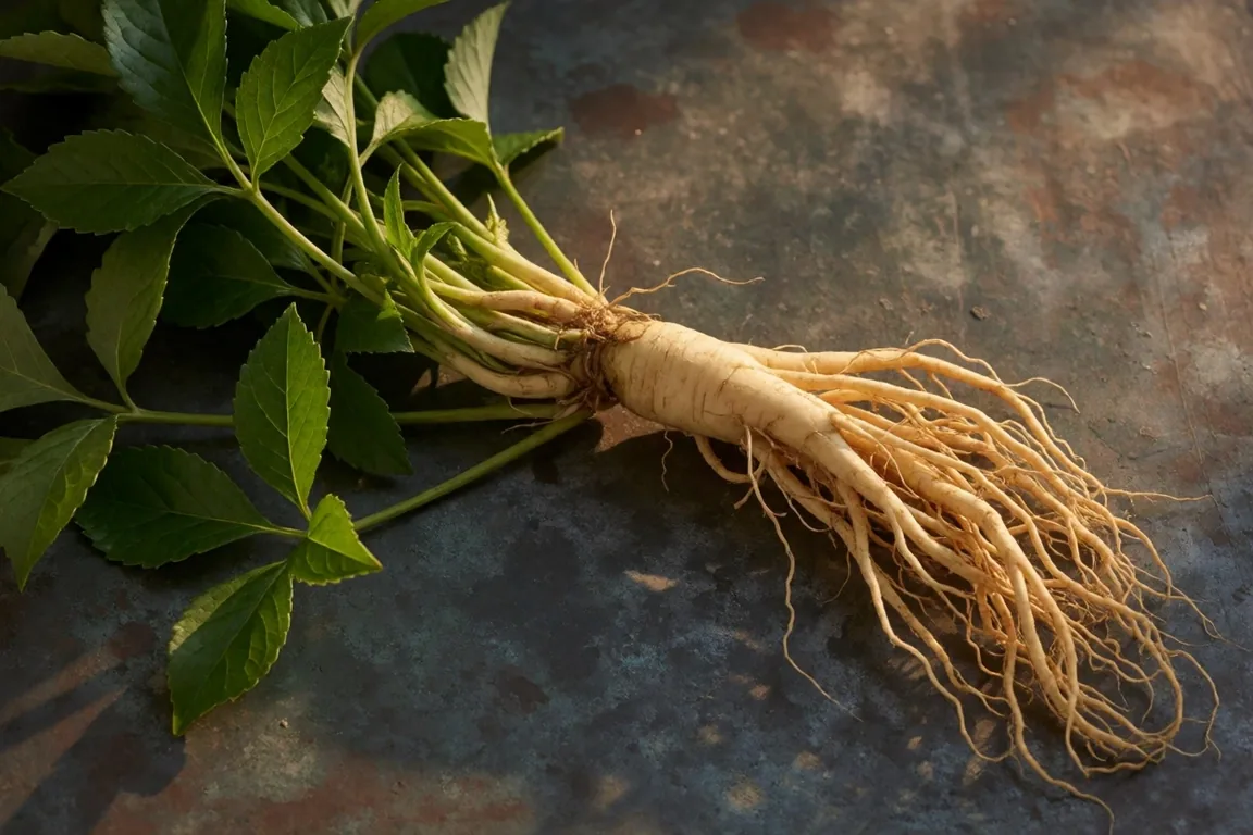 Ginseng root and leaves