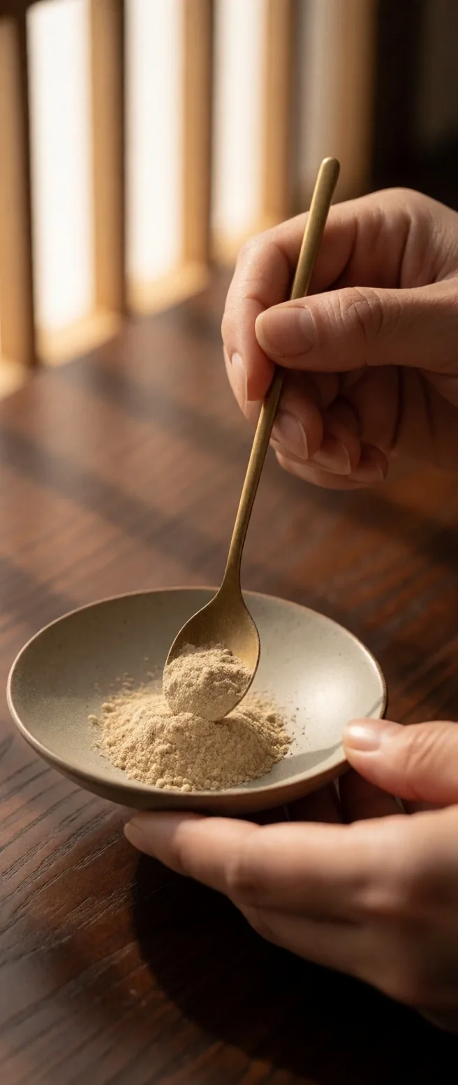 Measuring botanical powder into a dish