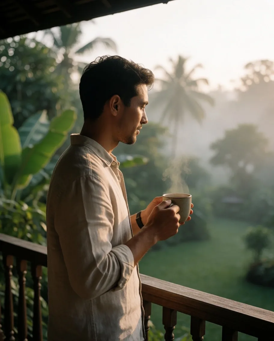 Morning wellness routine with herbal tea
